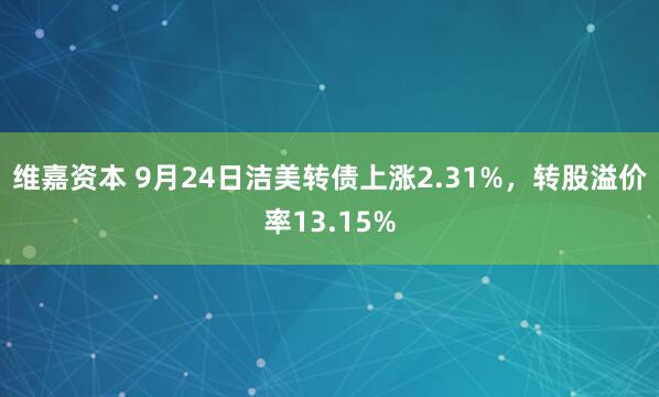 维嘉资本 9月24日洁美转债上涨2.31%，转股溢价率13.15%