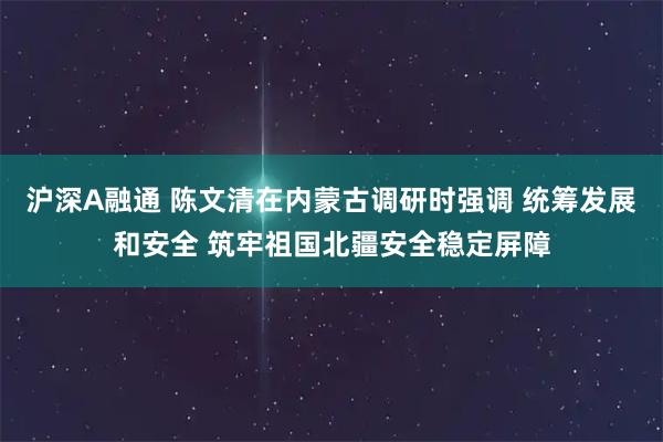 沪深A融通 陈文清在内蒙古调研时强调 统筹发展和安全 筑牢祖国北疆安全稳定屏障